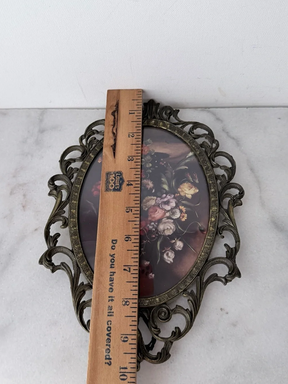 Ornate gold Vintage Oval Floral Wall Art - Brass Frame Italian